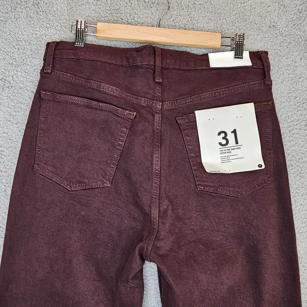 Re/Done Womens Washed Plum Denim 70s Ultra High Rise Stove Pipe Jeans Sz 31*